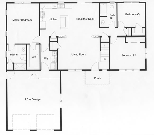 Open floor plan with the privacy of a master bedroom on one side and 2 bedrooms on the other. The open kitchen, breakfast nook and living room make the home airy and light.